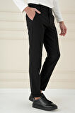 Slim Fit Waffle Kumaş Esnek Pamuk Siyah Pantolon P 1168