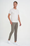 Slim Fit Yan Cepli Düz Esnek Casual Vizon Pantolon P 1144
