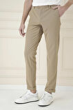 Slim Fit Beli Lastikli Esnek Pamuklu Bej Casual Pantolon P 1171