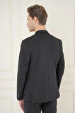 C 697 Slim Fit Mono Yaka Çift Yırtmaç Torba Cep Casual Siyah Ceket