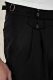P 1172 Comfort Fit Beli Tokalı Çift Pileli Siyah Jogger Pantolon