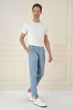 P 1172 Comfort Fit Beli Tokalı Çift Pileli Havacı Mavi Jogger Pantolon