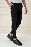 Comfort Fit Beli Lastikli Esnek Casual Siyah Pantolon P 1173
