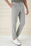 P 1174 Comfort Fit Gofre Dokulu Beli Lastikli Pileli Gri Jogger Pantolon