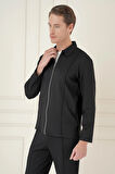 Slim Fit Fermuarlı Yan Cep Mevsimlik Casual Siyah Mont Mt 174