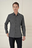 G 1587 Slim Fit Baskılı %100 Pamuk Spor Siyah Gömlek 