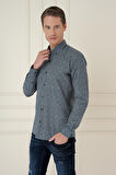 G 1587 Slim Fit Baskılı %100 Pamuk Spor Lacivert Gömlek 