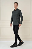 G 1588 Slim Fit Baskılı %100 Pamuk Spor Lacivert Gömlek 