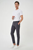 Slim Fit Yan Cepli Düz Esnek Casual Koyu Füme Pantolon P 1144