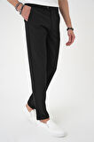 Comfort Fit Gofre Dokulu Beli Lastikli Siyah Jogger Pantolon P 1177