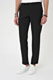 Comfort Fit Gofre Dokulu Beli Lastikli Siyah Jogger Pantolon P 1177