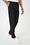 Comfort Fit Gofre Dokulu Beli Lastikli Siyah Jogger Pantolon P 1177