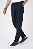 Comfort Fit Gofre Dokulu Beli Lastikli Lacivert Jogger Pantolon P 1177