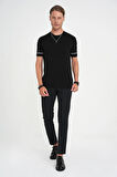 Comfort Fit Bisiklet Yaka Kısa Kollu Siyah Triko Tr 882