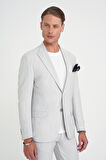 Slim Fit Kırlangıç Yaka Balıksırtı Desen Spor Açık Gri Ceket C 702