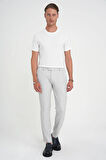 Comfort Fit Beli Lastikli Balıksırtı Desen Açık Gri Pantolon P 1175