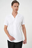 G 1589 Slim Fit Apaş Yaka Kısa Kol Esnek Casuel Beyaz Gömlek 