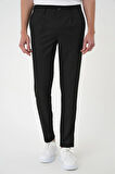 P 1182 Comfort Fit Beli Lastikli Pileli Siyah Jogger Pantolon 