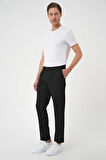 P 1182 Comfort Fit Beli Lastikli Pileli Siyah Jogger Pantolon 