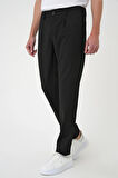 P 1182 Comfort Fit Beli Lastikli Pileli Siyah Jogger Pantolon 