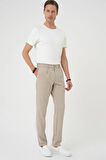 P 1182 Comfort Fit Beli Lastikli Pileli Bej Jogger Pantolon 