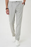 P 1182 Comfort Fit Beli Lastikli Pileli Gri Jogger Pantolon 