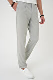 P 1182 Comfort Fit Beli Lastikli Pileli Gri Jogger Pantolon 