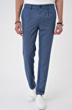 P 1182 Comfort Fit Beli Lastikli Pileli İndigo Jogger Pantolon 