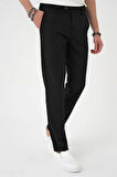 P 1186 Comfort Fit Beli Lastikli Dokulu Siyah Jogger Pantolon 