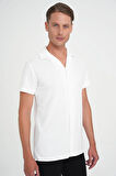 Slim Fit Apaş Yaka Modal Karışımlı Kısa Kol Beyaz Gömlek G 1590
