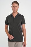 Slim Fit Apaş Yaka Modal Karışımlı Kısa Kol Kahverengi Gömlek G 1590