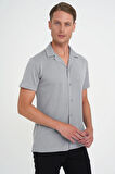 Slim Fit Apaş Yaka Modal Karışımlı Kısa Kol Gri Gömlek G 1590