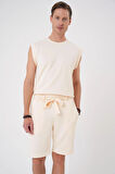 Bermuda 035 Comfort Fit Bağcıklı Bel Viskon Karışımlı Casuel Bej Şort