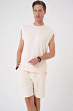 Ts 898 Comfort Fit Bisiklet Yaka Esnek Pamuk Kolsuz Spor Bej Tişört