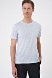Comfort Fit Bisiklet Yaka Viskon Karışımlı Casual Mavi Tişört Ts 902