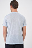 Comfort Fit Bisiklet Yaka Viskon Karışımlı Casual Mavi Tişört Ts 902