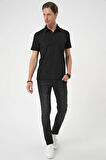 Ts 901 Comfort Fit Polo Yaka Viskon Karışımlı Casual Siyah Tişört
