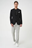 Slim Fit Mono Yaka Fleto Cepli Çift Yırtmaçlı Casual Siyah Ceket C 710
