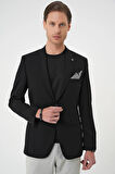 Slim Fit Mono Yaka Fleto Cepli Çift Yırtmaçlı Casual Siyah Ceket C 710