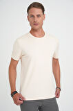 Ts 885 Comfort Fit Bisiklet Yaka Esnek Pamuk Casuel Krem Tişört
