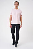 Ts 885 Comfort Fit Bisiklet Yaka Esnek Pamuk Casuel Pembe Tişört