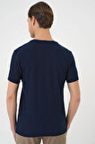Ts 899 Comfort Fit Bisiklet Yaka Kabartma Desenli Casuel Lacivert Tişört