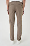 P 1186 Comfort Fit Beli Lastikli Dokulu Koyu Bej Jogger Pantolon 