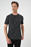 Ts 905 Comfort Fit Bisiklet Yaka Batik Görünmlü Kısa Kol Casual Siyah Tişört