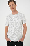 Ts 905 Comfort Fit Bisiklet Yaka Batik Görünmlü Kısa Kol Casual Ekru Tişört