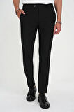 Comfort Fit Beli Lastikli Dokulu Siyah Jogger Pantolon  P 1192