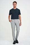 Comfort Fit Beli Lastikli Dokulu Gri Jogger Pantolon  P 1192