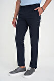 Comfort Fit Beli Lastikli Tek Pileli Dokulu Lacivert Pantolon P 1193