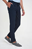 Comfort Fit Beli Lastikli Tek Pileli Dokulu Lacivert Pantolon P 1193