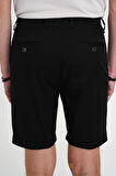 Comfort Fit Bağcıklı ve Lastikli Bel Esnek Pamuk Casuel Siyah Şort Bermuda 036 